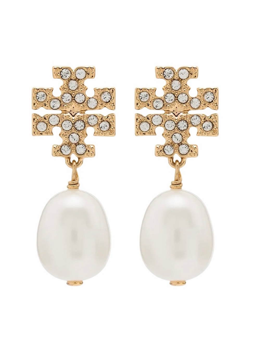 TORY BURCH • Kira Pearl Crystal Logo Earrings